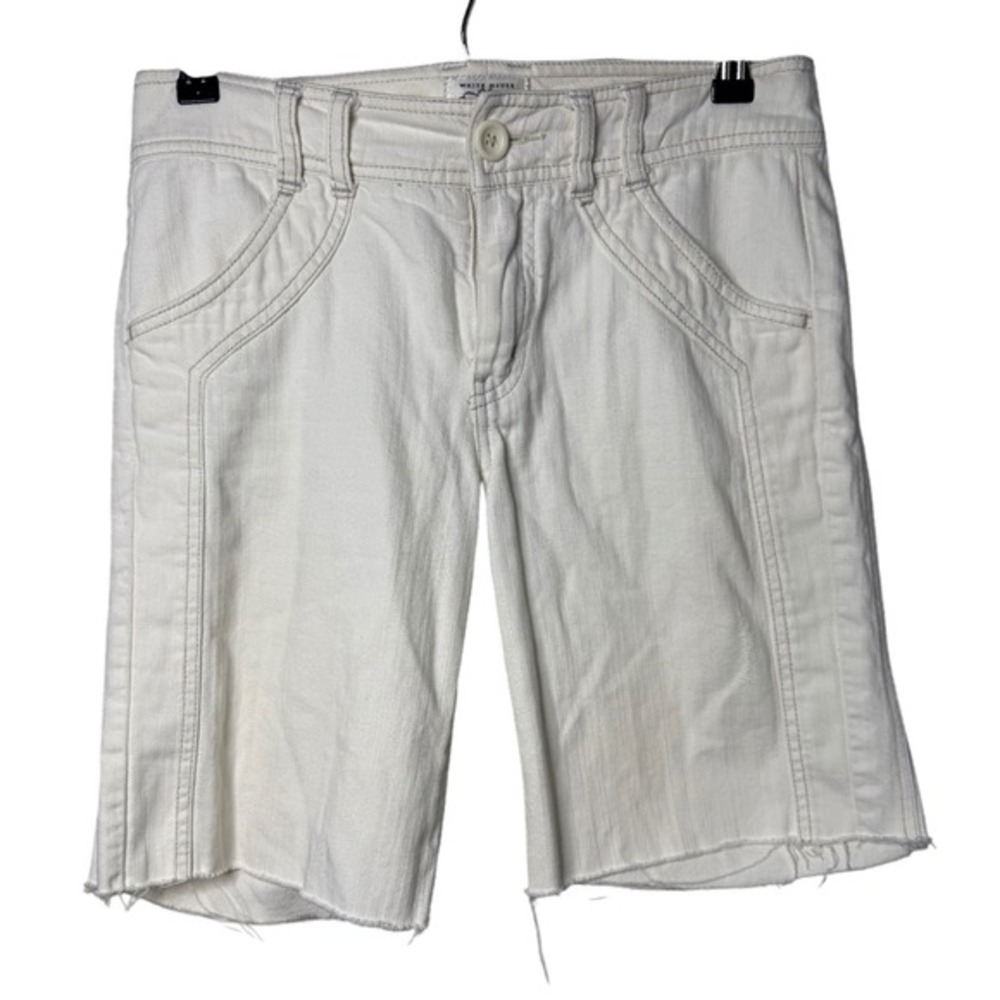 White House Black House Women 4‎ Cutoff Denim Raw Fringe Hem White Shorts Casual